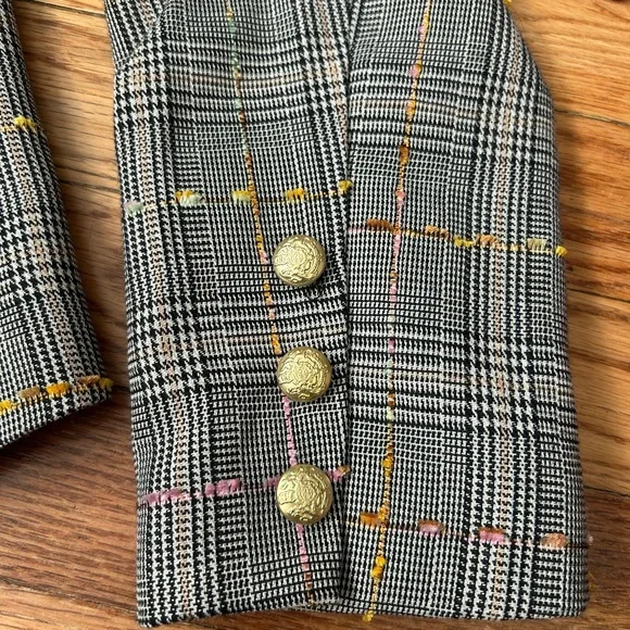 By Anthropologie Glen Plaid Tweed Blazer with Gold Buttons MISSING HOODIE Med - Picture 9 of 11
